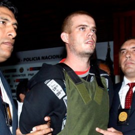 Joran Van der Sloot during a press conference at a police station in Lima, Peru