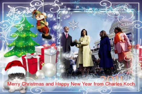 Koch brothers Christmas Card -- Obama Family on Koch Carpet Koch brothers Christmas Card -- Obama Family on Koch Carpet