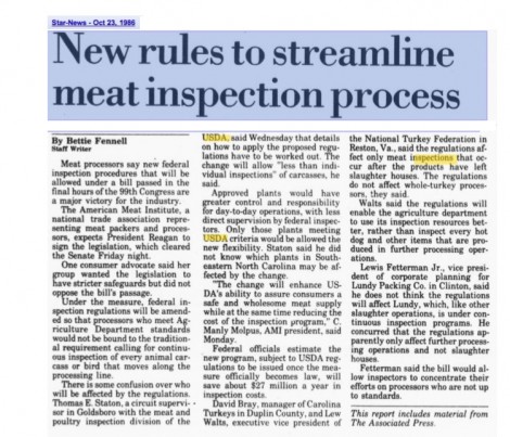 Reagan Kills USDA Inspections - 1986