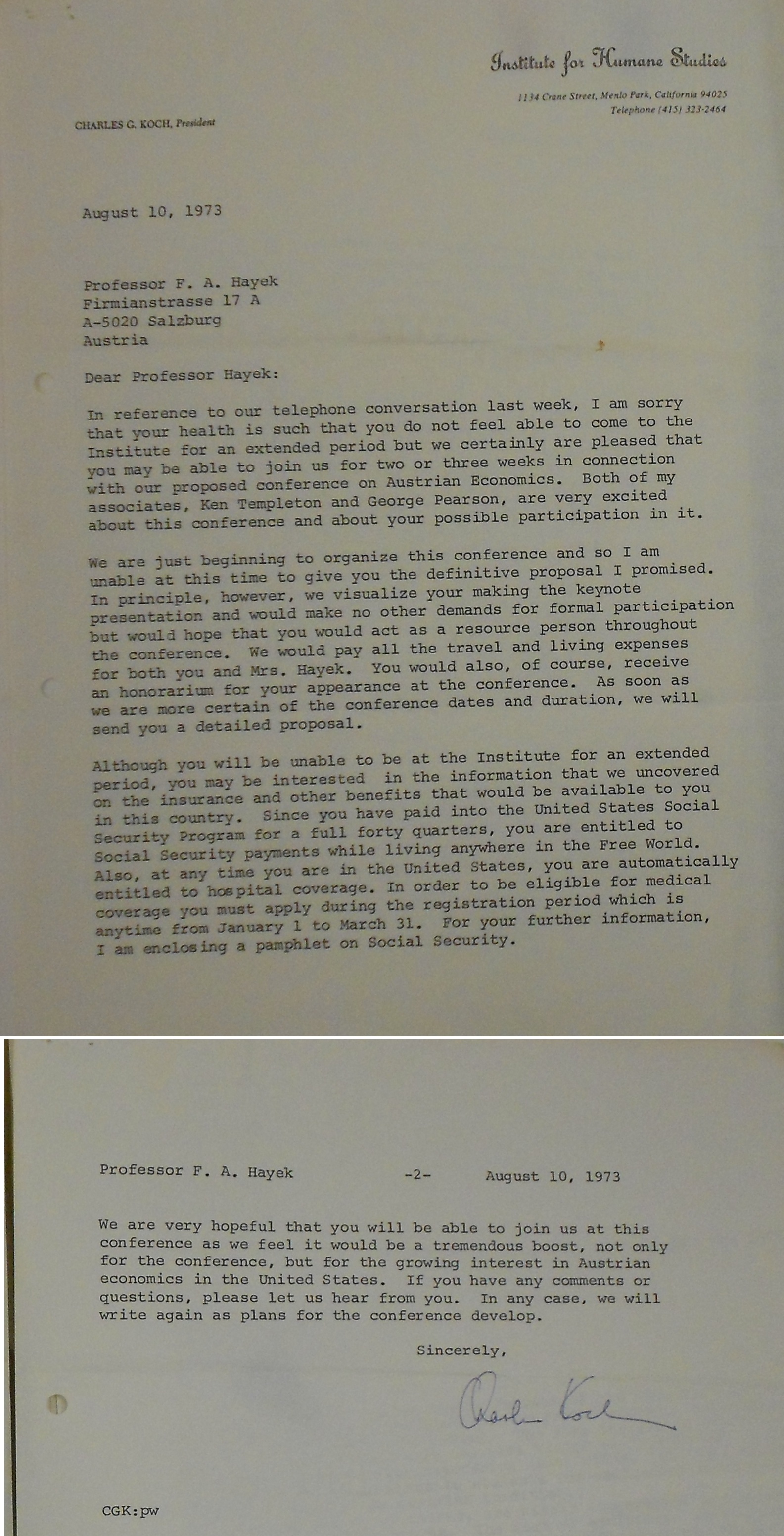 charles-koch-to-hayek-get-on-social-security-letter