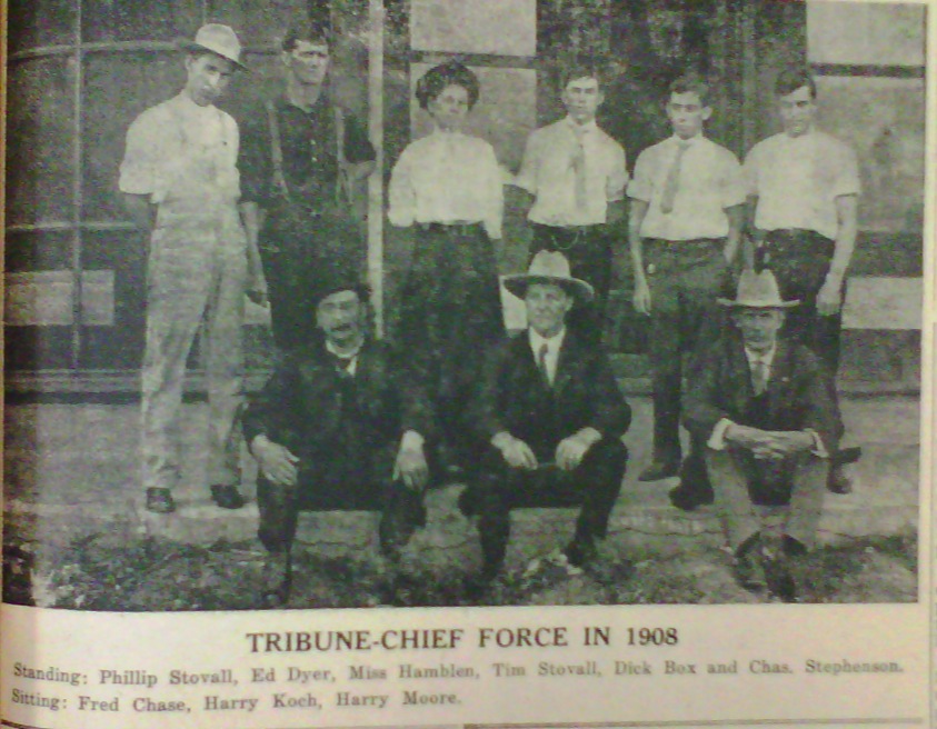 Harry Koch in front of Quanah Tribune Chief
